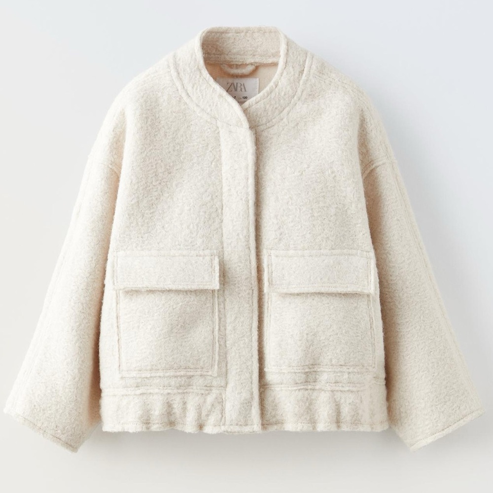 Zara Off-White Bouclé Bonber Jacket